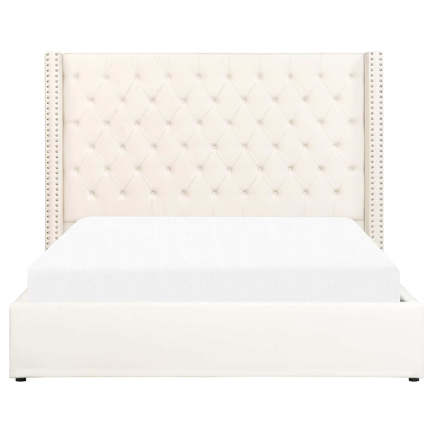 Polsterbett Samtstoff cremeweiss mit Bettkasten 160 x 200 cm LUBBON