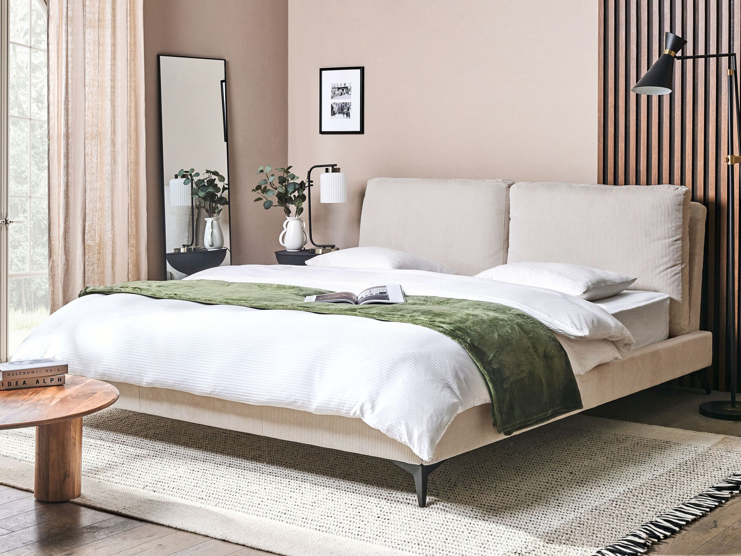 Bett mit Lattenrost Cord MELLE 180 x 200 cm Hellbeige