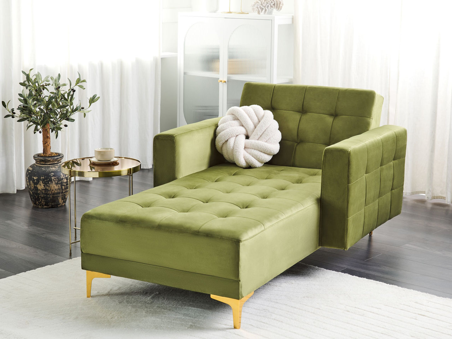 Chaiselongue Samtstoff grün / gold ABERDEEN