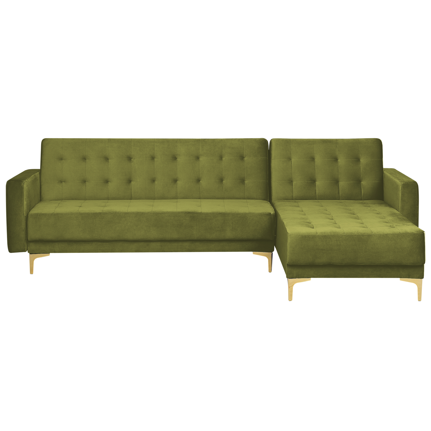 Schlafsofa Samtstoff grün linksseitig mit Ottomane ABERDEEN