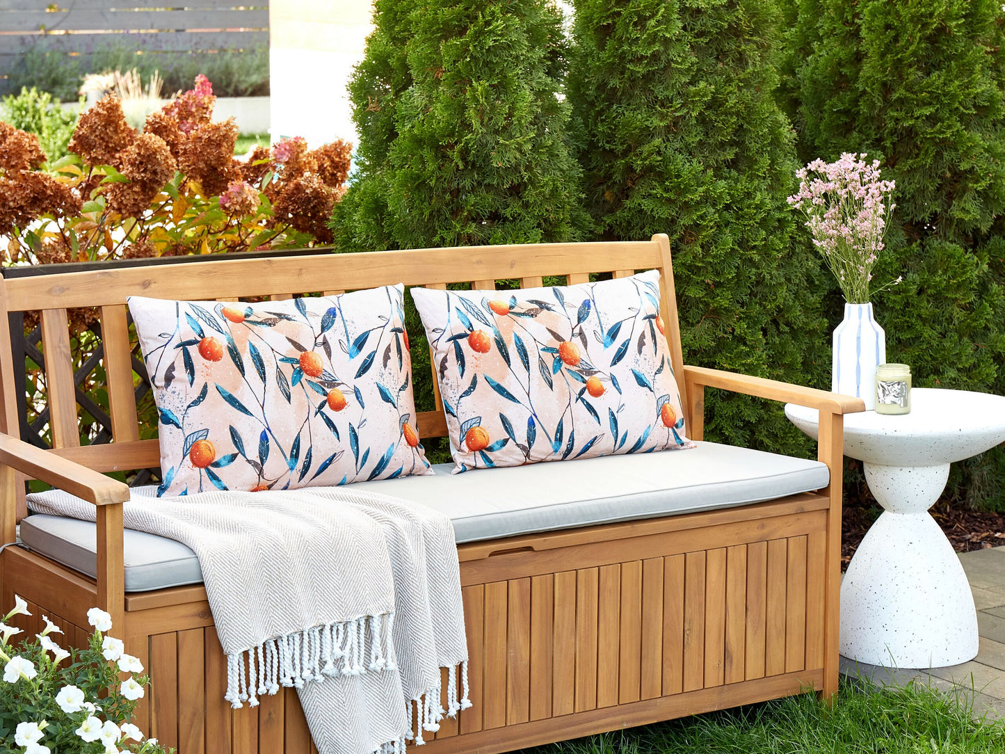 Gartenkissen 2er Set PIALPETTA Pflanzenmuster 40 x 60 cm Orange