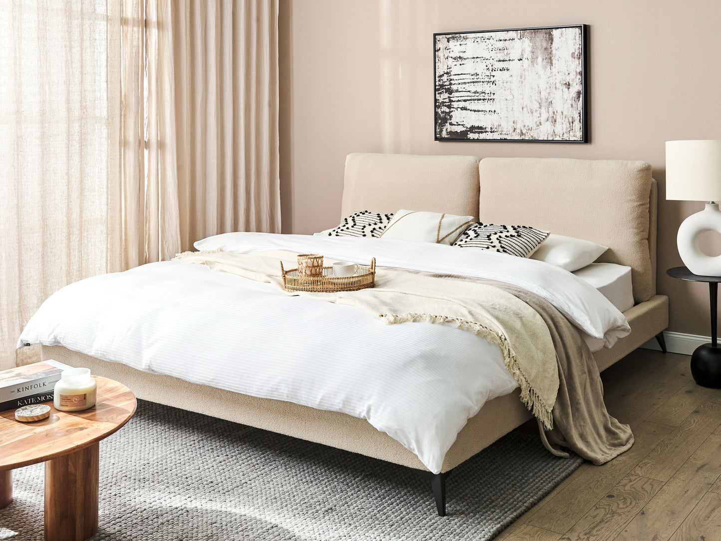 Bett mit Lattenrost Bouclé MELLE 180 x 200 cm Beige