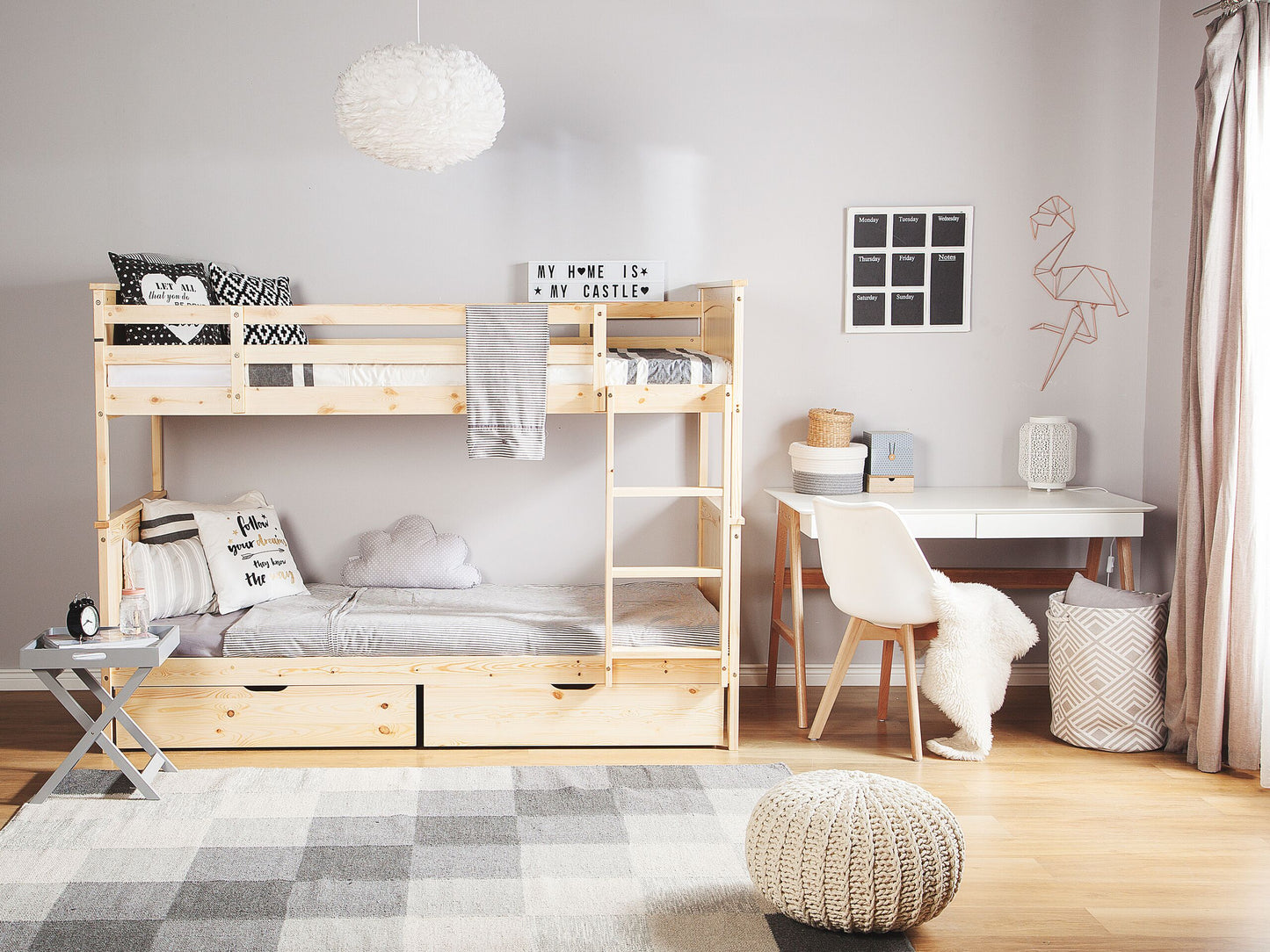 Hochbett mit Schubladen Kiefernholz ALBON 90 x 200 cm Hellbraun