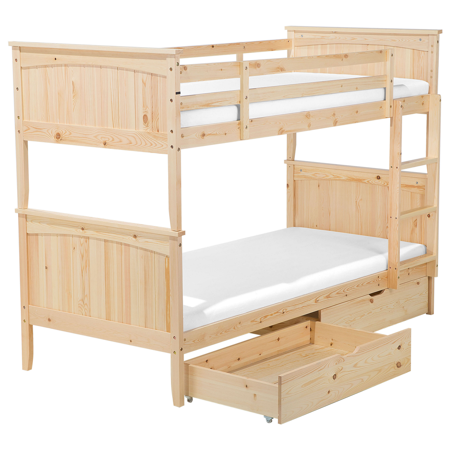 Hochbett mit Schubladen Kiefernholz ALBON 90 x 200 cm Hellbraun