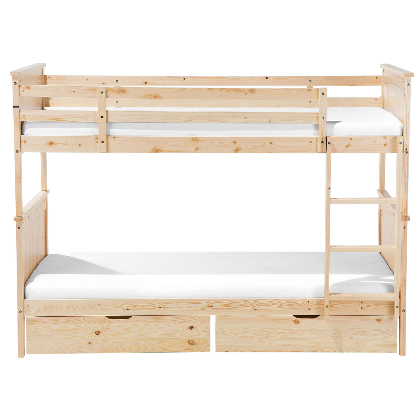 Hochbett mit Schubladen Kiefernholz ALBON 90 x 200 cm Hellbraun