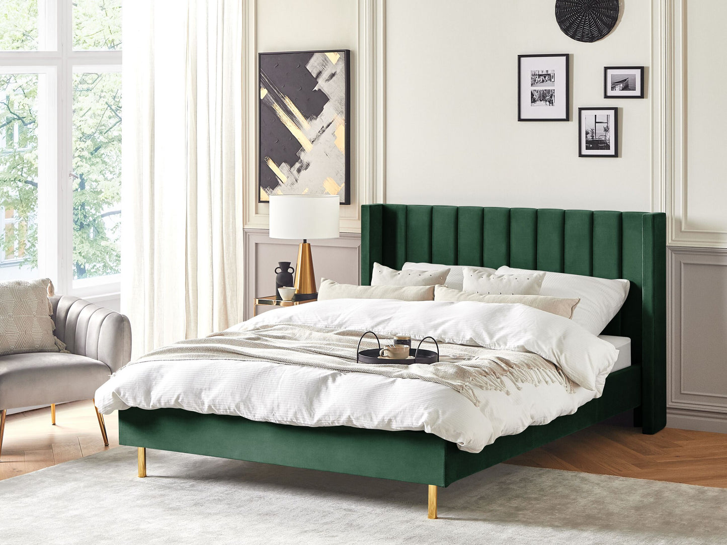 Bett mit Lattenrost Samtstoff VILLETTE 160 x 200 cm Dunkelgrün