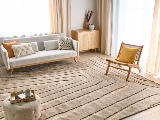 Teppich beige 300 x 400 cm mit Fransen Kurzflor SAZOO