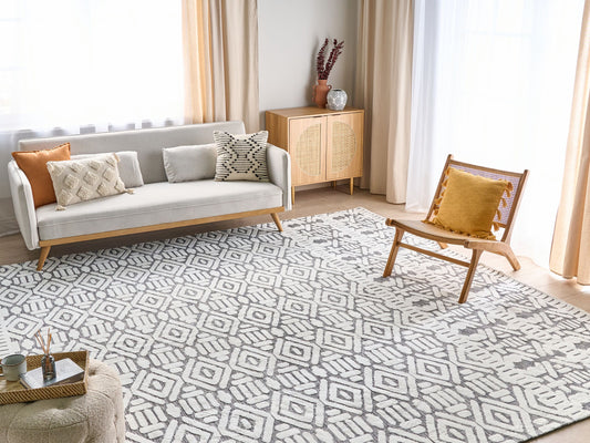 Teppich weiss / grau 300 x 400 cm geometrisches Muster Kurzflor SIBI