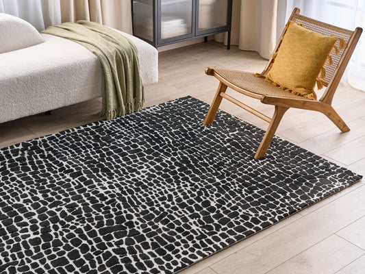 Teppich schwarz / weiss 160 x 230 cm abstraktes Muster Kurzflor PUNGE