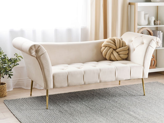 Chaiselongue Samtstoff creme / gold NANTILLY