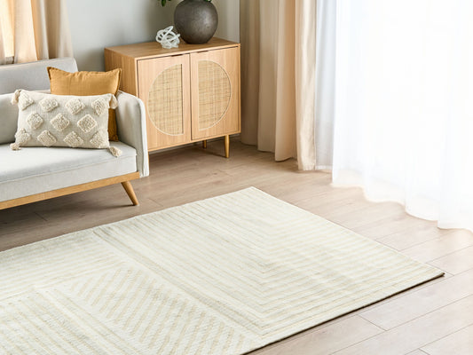 Teppich Wolle hellbeige 160 x 230 cm Streifenmuster ABEGUM
