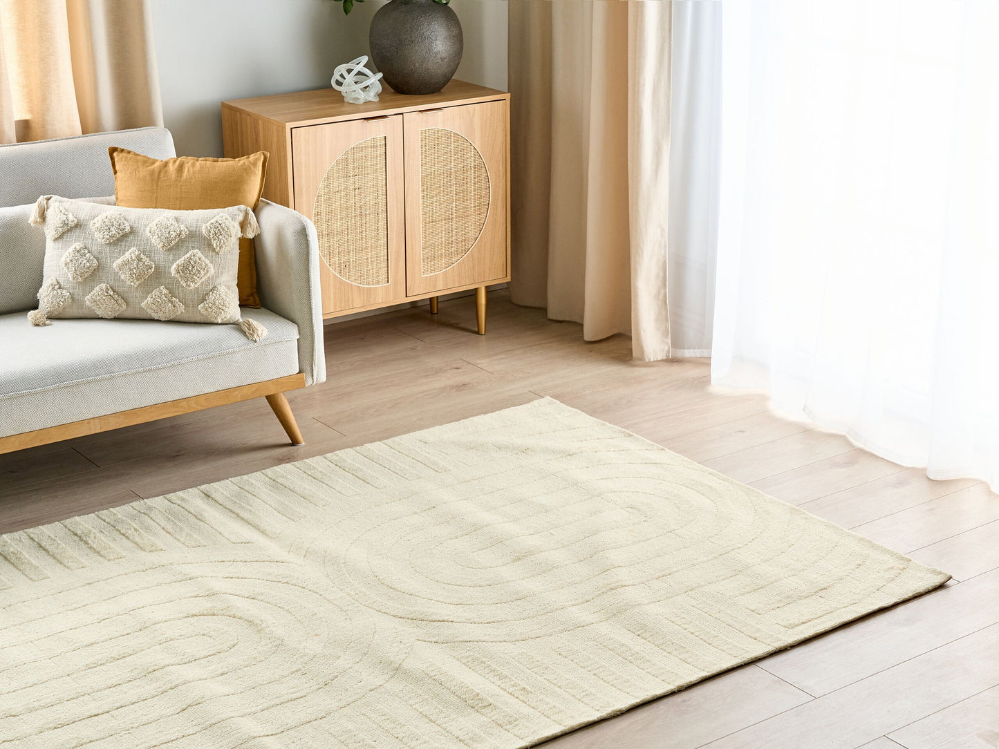 Teppich Wolle hellbeige 160 x 230 cm Streifenmuster MASTUNG