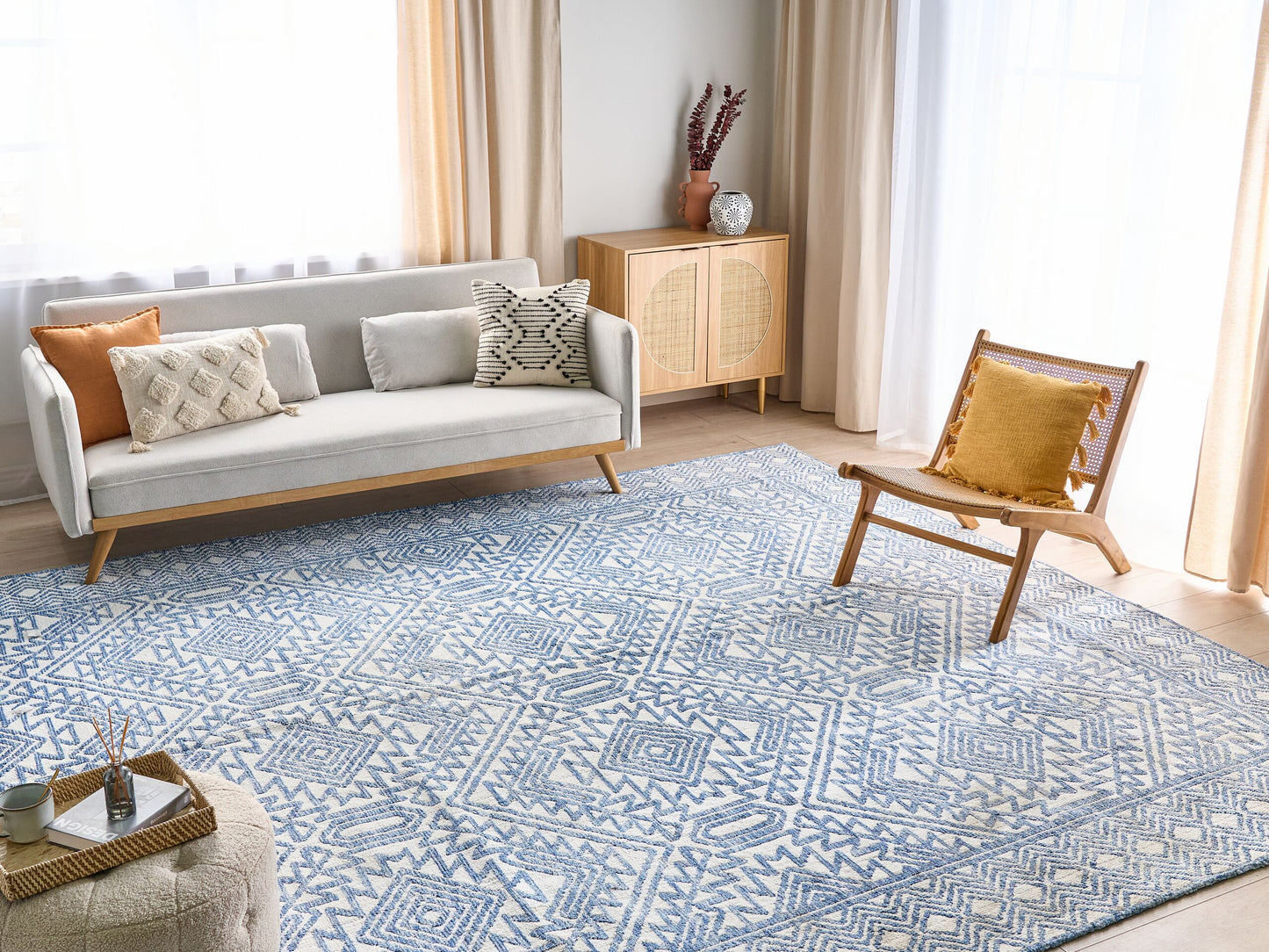 Teppich blau / weiss 300 x 400 cm geometrisches Muster KAWAS