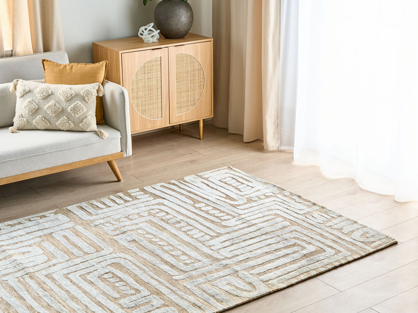 Teppich beige / hellgrau 160 x 230 cm abstraktes Muster MANDAI