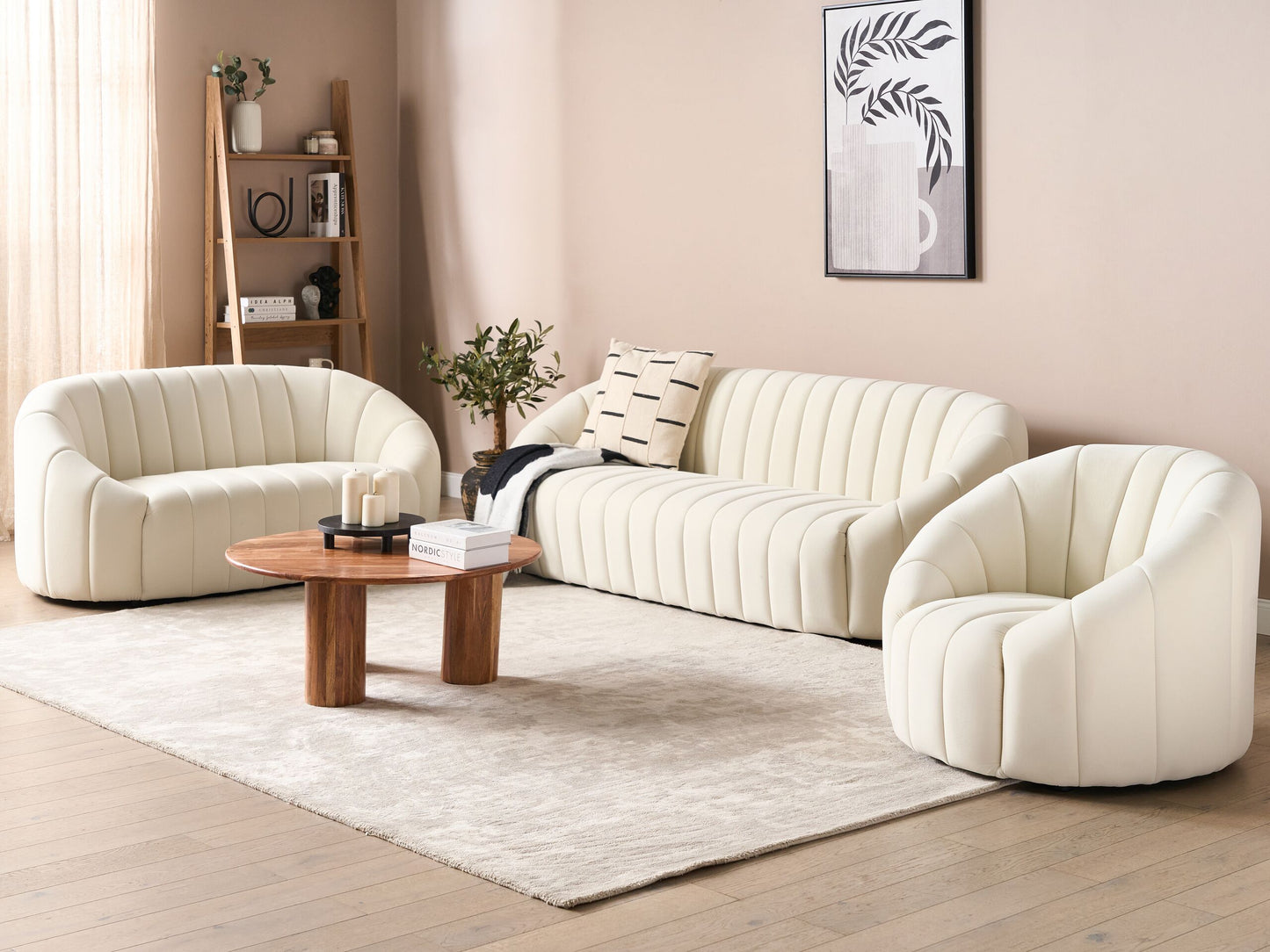 Sofa Set Samtstoff cremeweiss 6-Sitzer MALUNG
