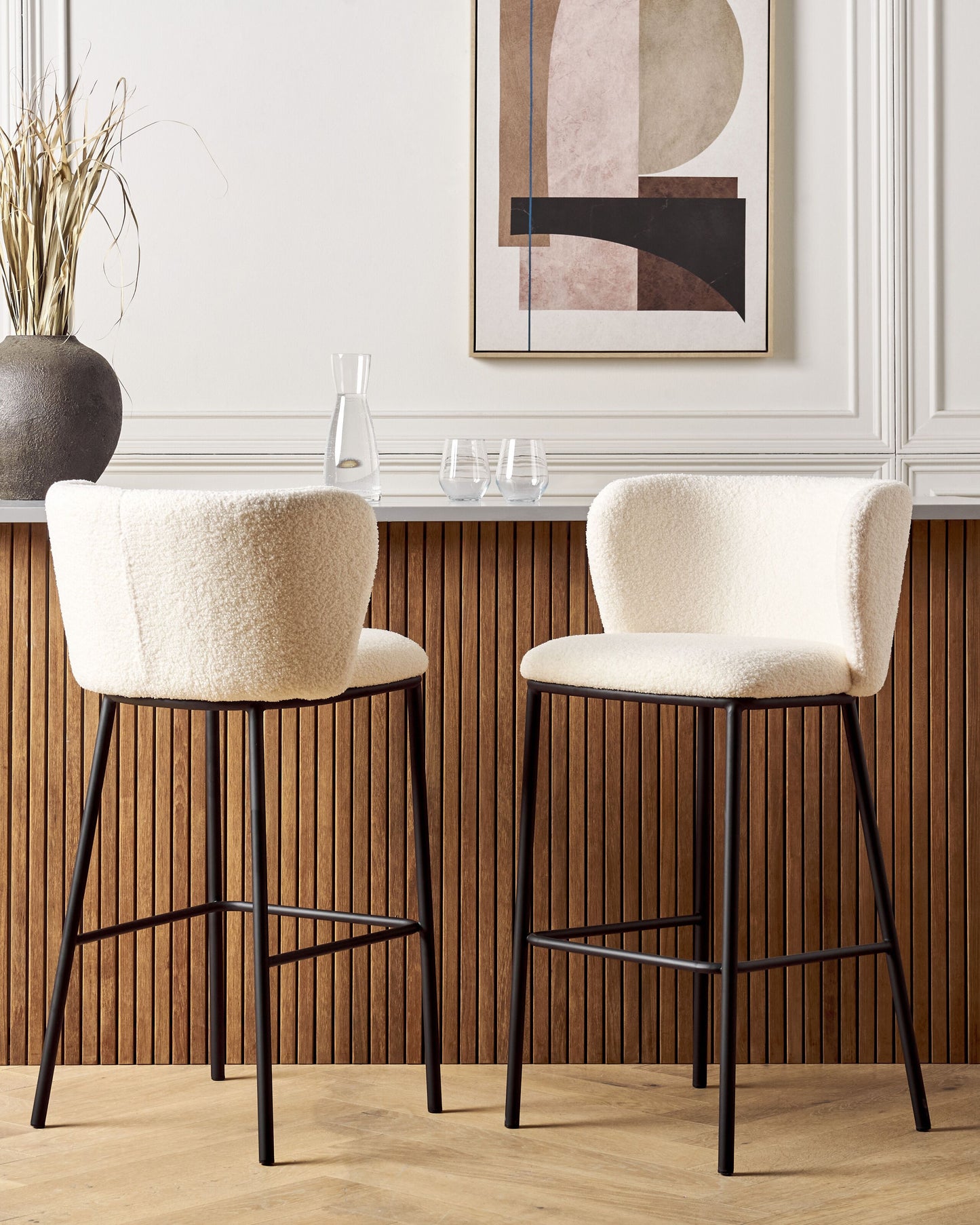 Set mit 2 Barstühlen MINA Bouclé Weiss