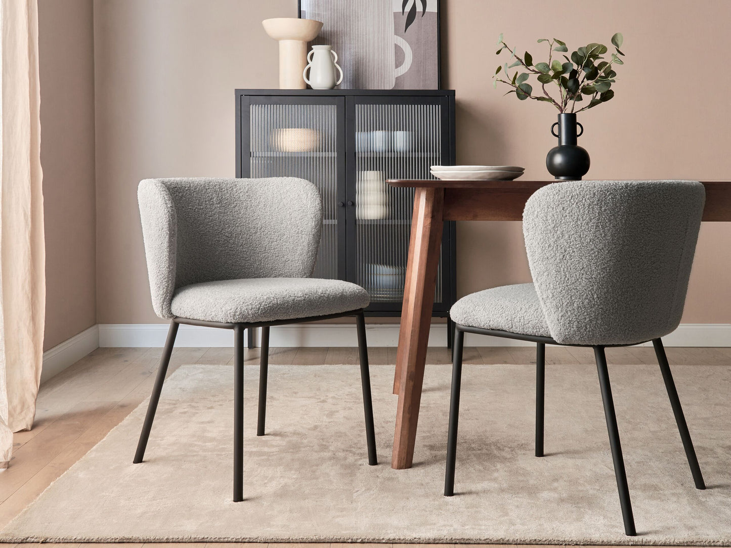 Esszimmerstuhl 2er Set MINA Bouclé Grau