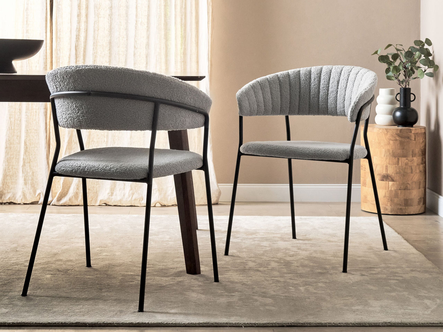 Esszimmerstuhl 2er Set MARIPOSA Bouclé Grau