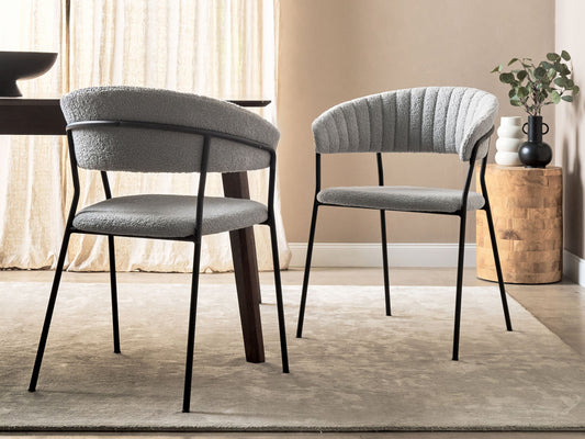 Esszimmerstuhl 2er Set MARIPOSA Bouclé Grau