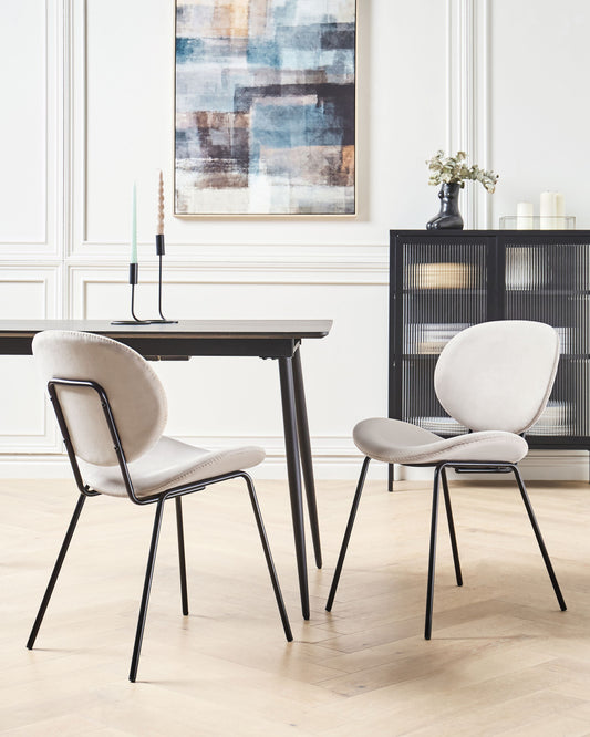 Esszimmerstuhl 2er Set LUANA Samtstoff Hellbeige