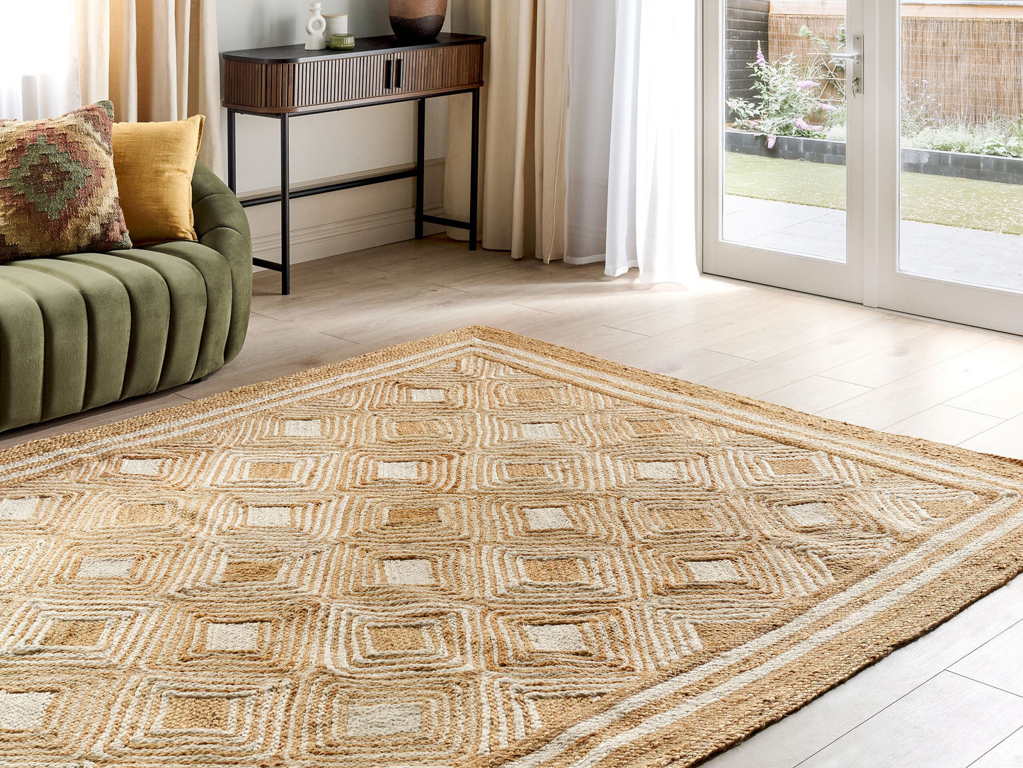 Teppich Jute beige 200 x 300 cm geometrisches Muster Kurzflor MENGEN