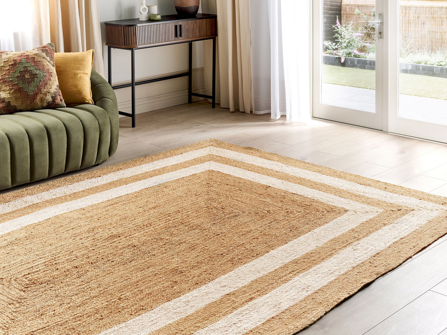 Teppich Jute beige 200 x 300 cm geometrisches Muster Kurzflor GEMEREK