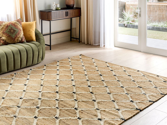 Teppich Jute beige 200 x 300 cm geometrisches Muster Kurzflor KALEKOY