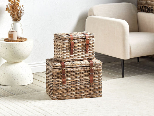 Aufbewahrungsbox mit Deckel Rattan naturfarben 2er Set IRBID