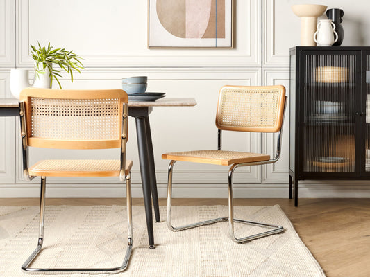 Set mit 2 Stühlen 2er Set Rattan Heller Holzfarbton CORDOVA