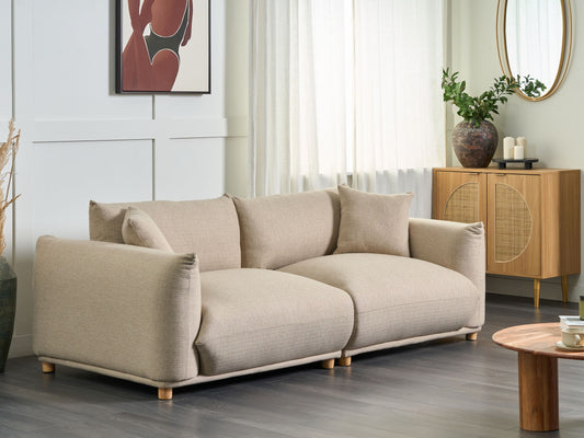 3-Sitzer Sofa Stoff hellbeige mit Kissen LUVOS