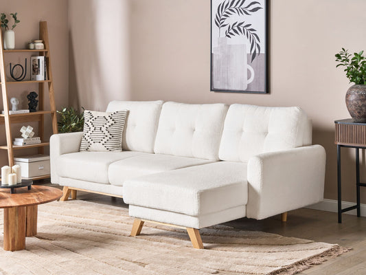 3-Sitzer Ecksofa Bouclé cremeweiss linksseitig mit Schlaffunktion Stauraum SIRO