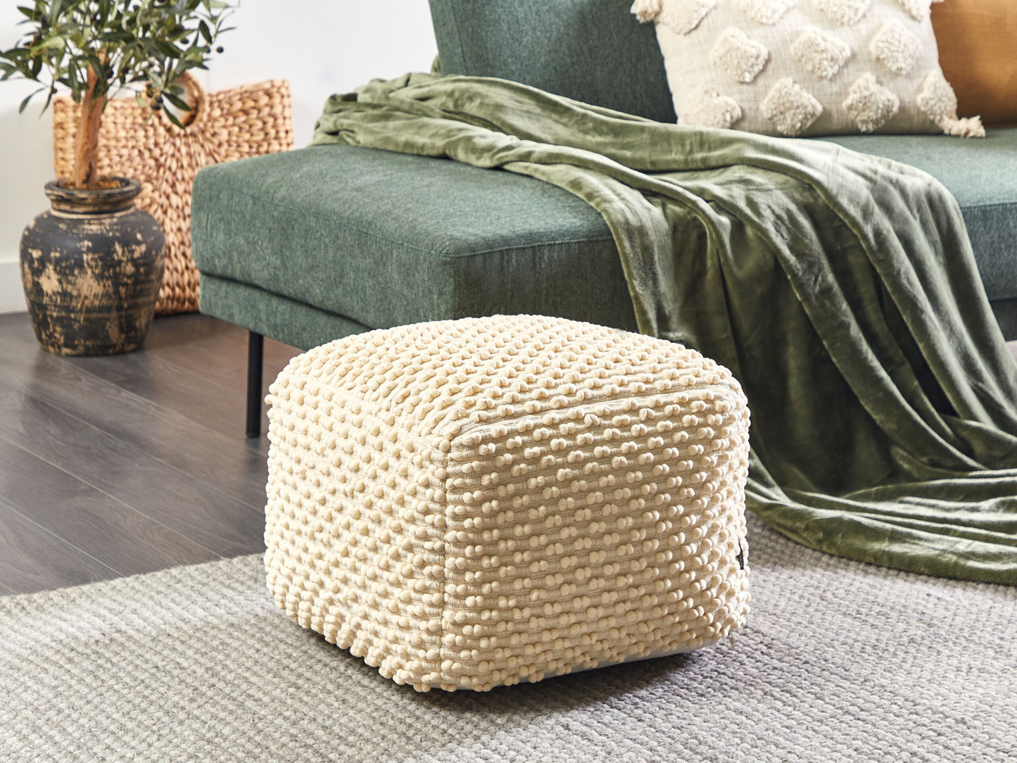 Pouf Baumwolle hellbeige 50 x 50 x 35 cm KINGRI