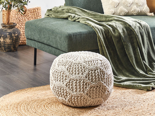Pouf Makramee Baumwolle hellbeige ⌀ 50 cm TRIMAN