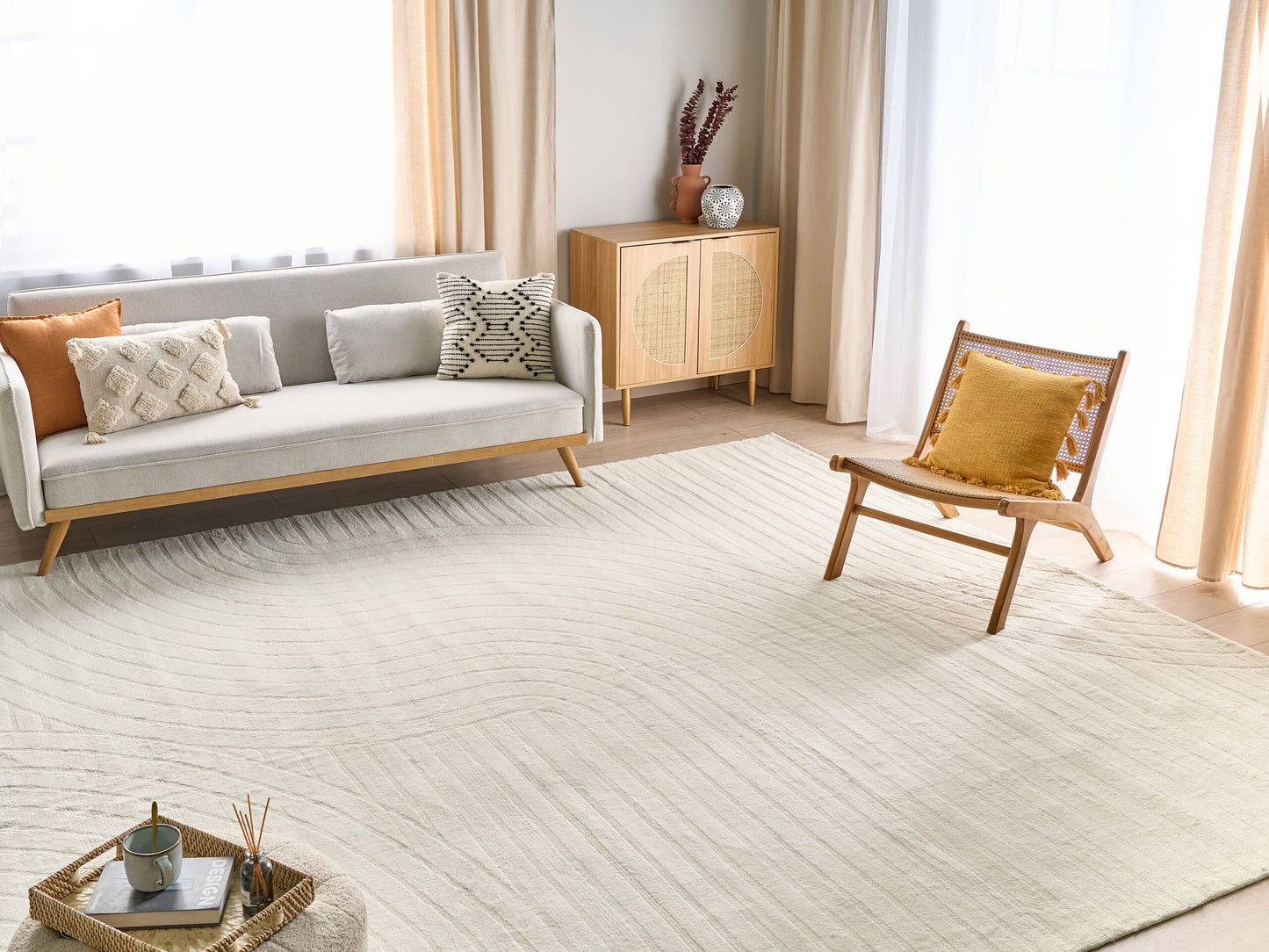 Teppich Wolle beige 300 x 400 cm abstraktes Muster Kurzflor DAGARI