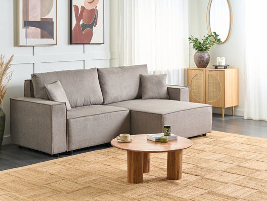 3-Sitzer Ecksofa taupe linksseitig mit Schlaffunktion Stauraum KARILA