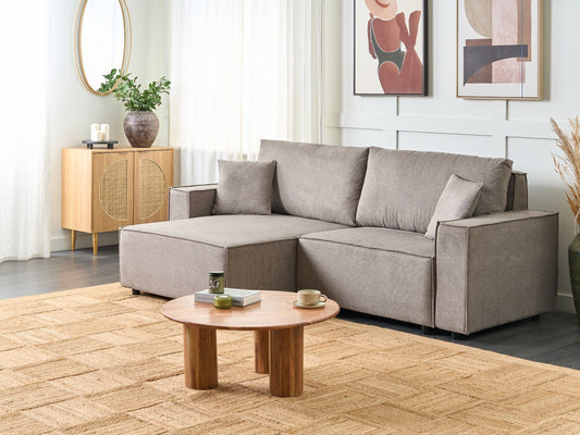 3-Sitzer Ecksofa taupe rechtsseitig mit Schlaffunktion Stauraum KARILA