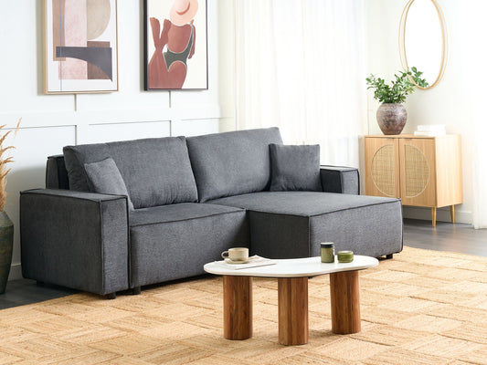 3-Sitzer Ecksofa dunkelgrau linksseitig mit Schlaffunktion Stauraum KARILA