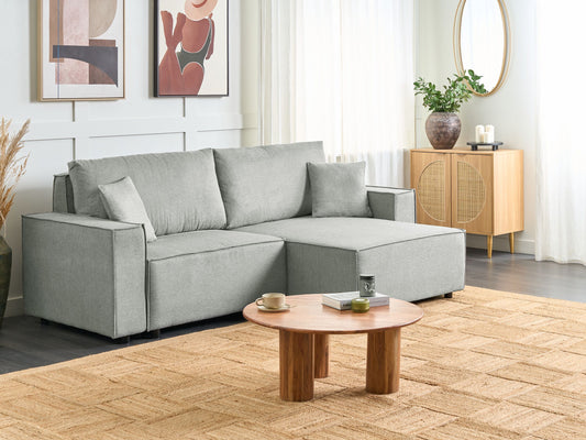 3-Sitzer Ecksofa grau linksseitig mit Schlaffunktion Stauraum KARILA