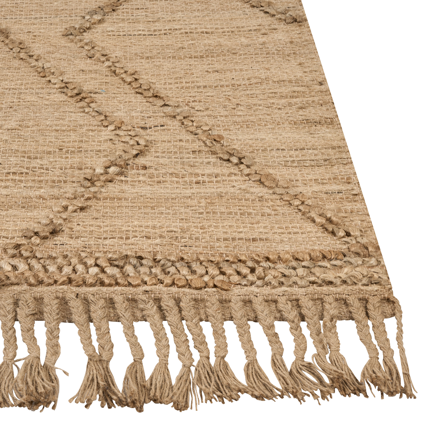 Teppich Jute beige 200 x 300 cm geometrisches Muster Kurzflor HANDERE