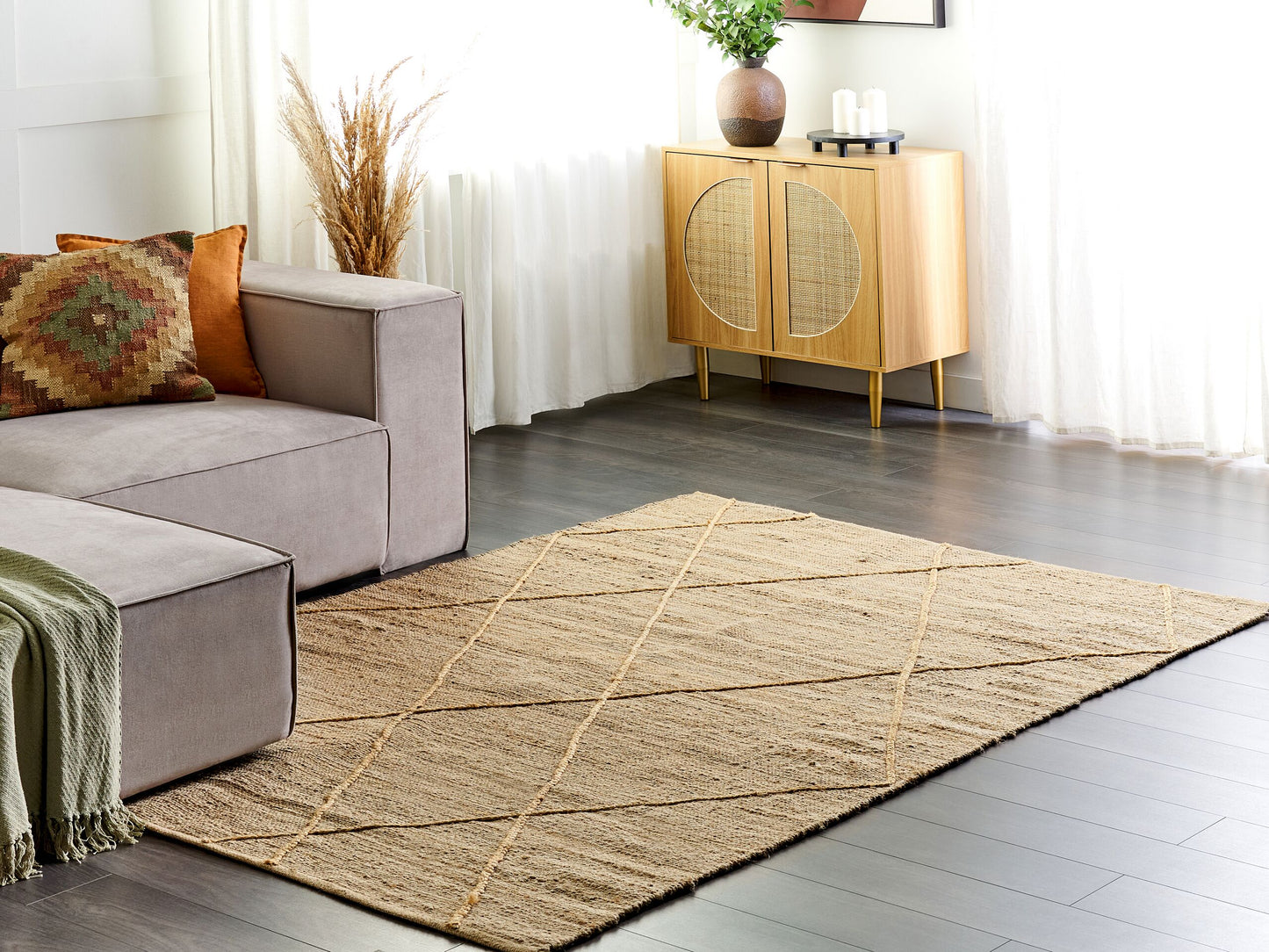 Teppich Jute beige 160 x 230 cm geometrisches Muster Kurzflor YUVACIK