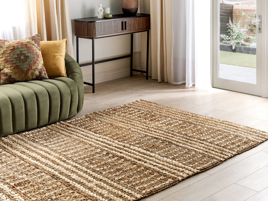 Teppich Jute beige 160 x 230 cm Streifenmuster Kurzflor KAMBERLI