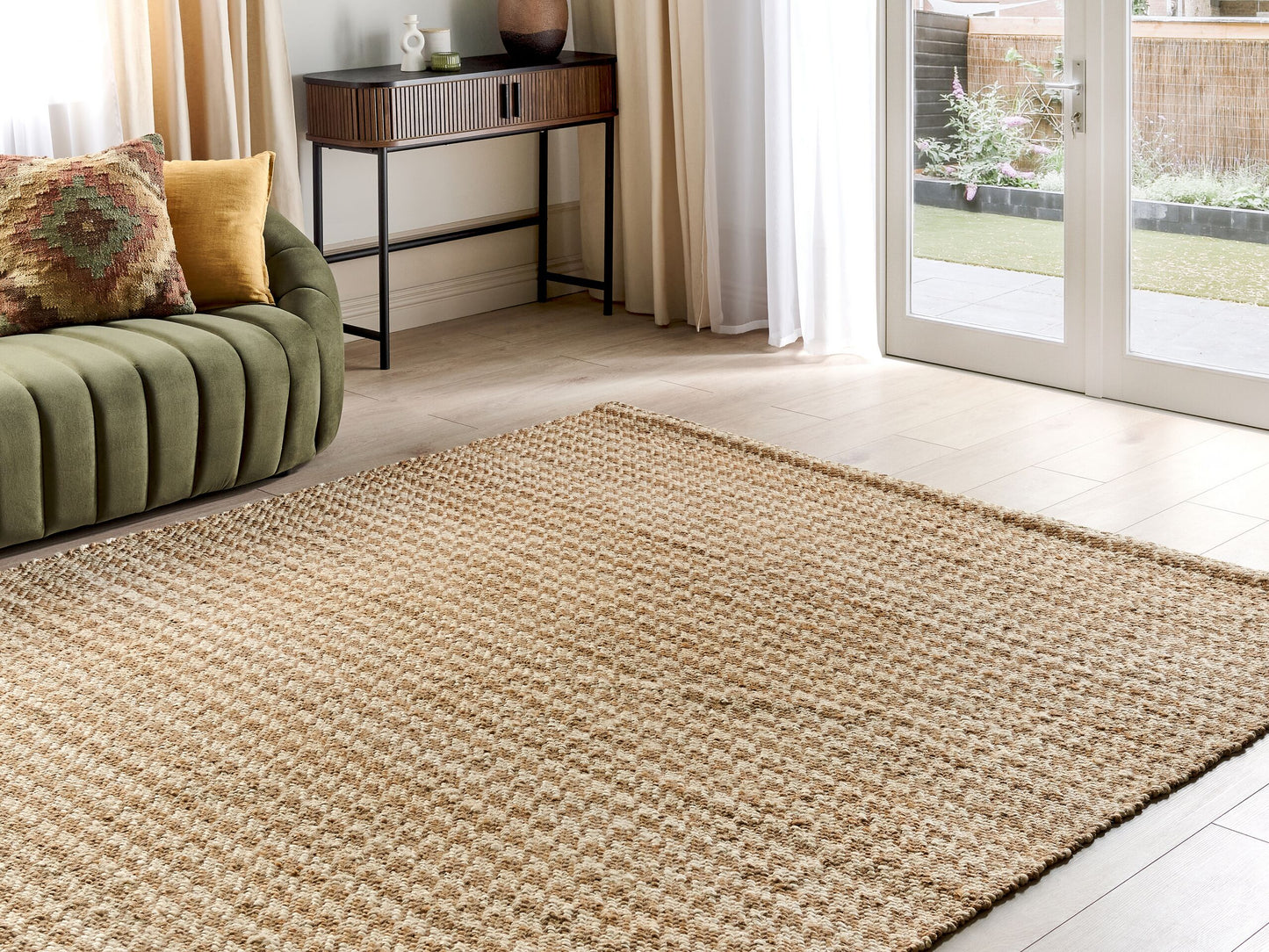 Teppich Jute beige 200 x 300 cm kariertes Muster Kurzflor ARAPTEPE