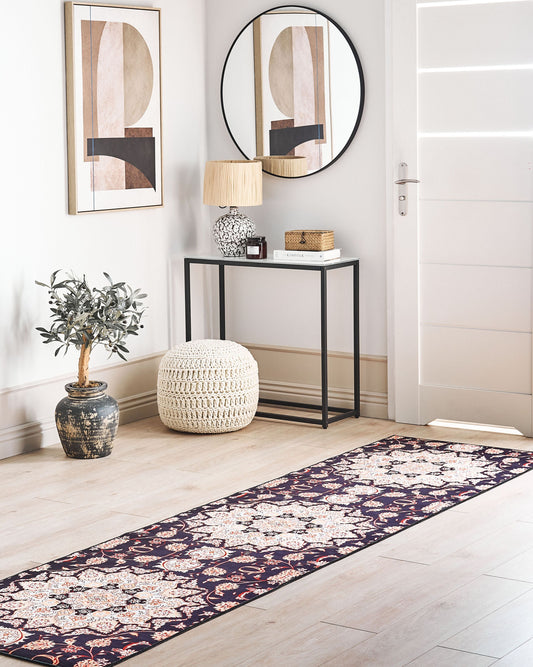 Teppich schwarz / beige 80 x 300 cm orientalisches Muster Kurzflor ARITAS