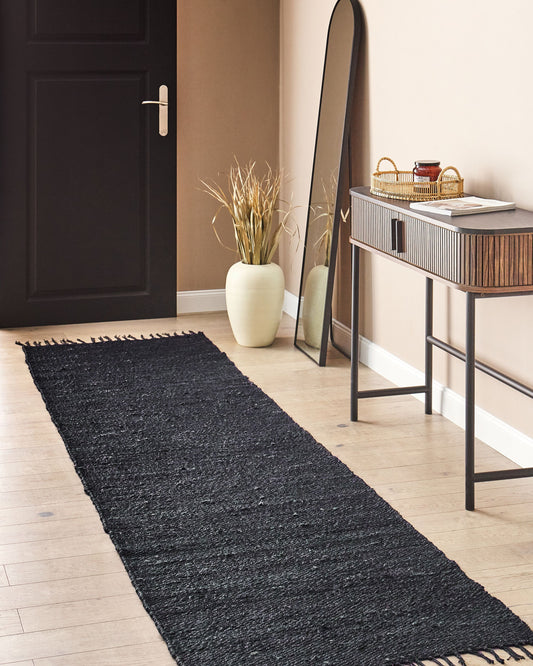 Teppich Jute schwarz 80 x 300 cm Kurzflor SINANKOY