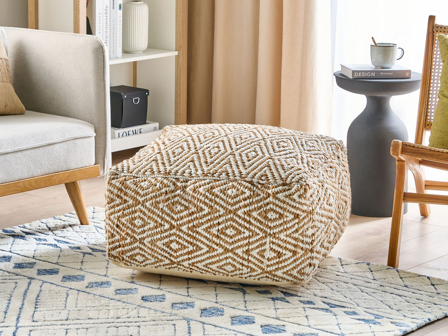 Pouf Jute beige / weiss 60 x 60 x 30 cm MASKI