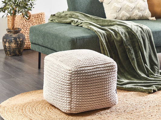 Pouf Baumwolle hellbeige 50 x 50 x 35 cm DAMAN