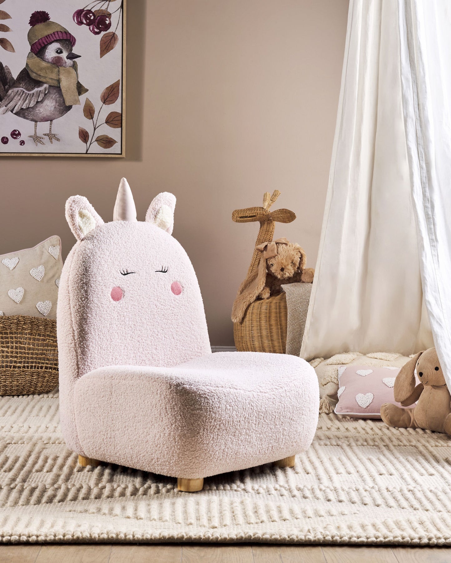 Kindersessel Teddy-Optik pastellrosa Tierform Einhorn LULEA