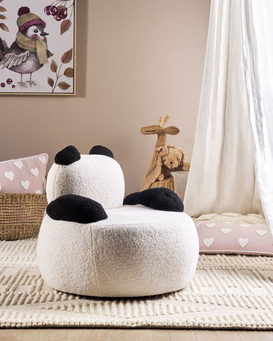 Kindersessel Bouclé weiss / schwarz Tierform Panda VIBY