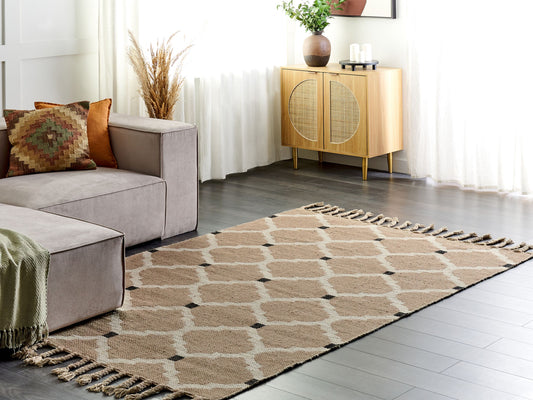 Teppich Jute beige 160 x 230 cm geometrisches Muster Kurzflor ORENCIK