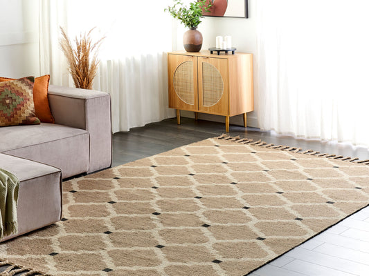 Teppich Jute beige 200 x 300 cm geometrisches Muster Kurzflor ORENCIK